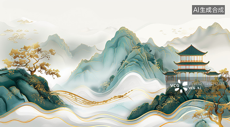 【AI数字艺术】中式山水画图片素材