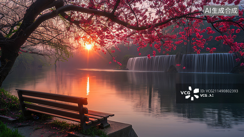 【AI数字艺术】秋天湖边的树顶着天空图片素材