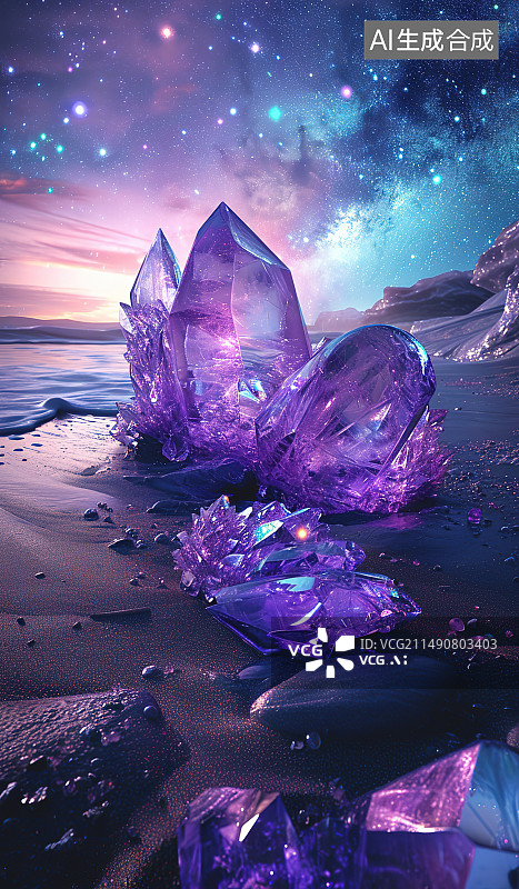 【AI数字艺术】夜幕下白雪皑皑的群山景色图片素材