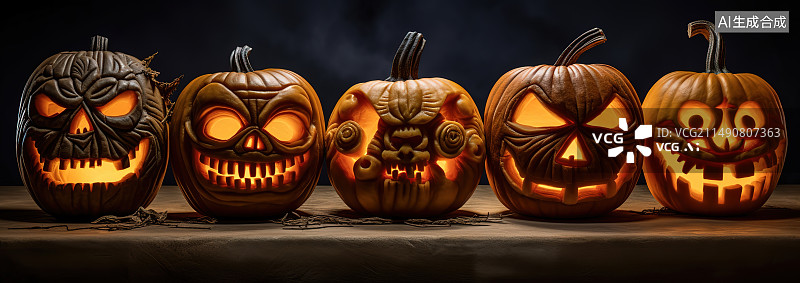 【AI数字艺术】黑色背景下的万圣节装饰特写镜头图片素材