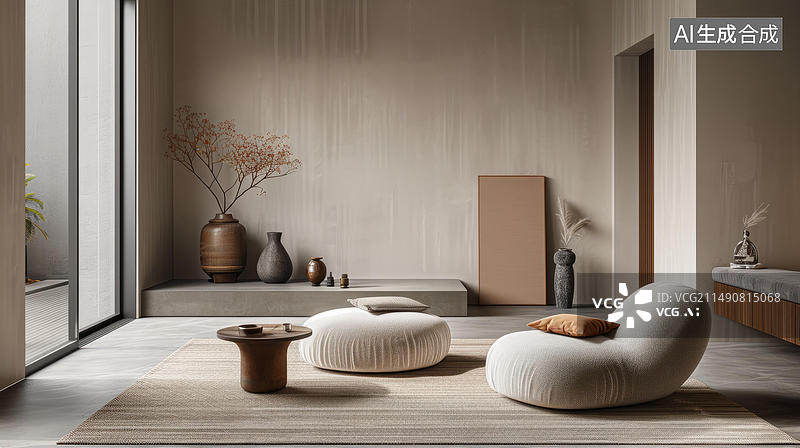 【AI数字艺术】通透明亮的客厅自然肌理图片素材