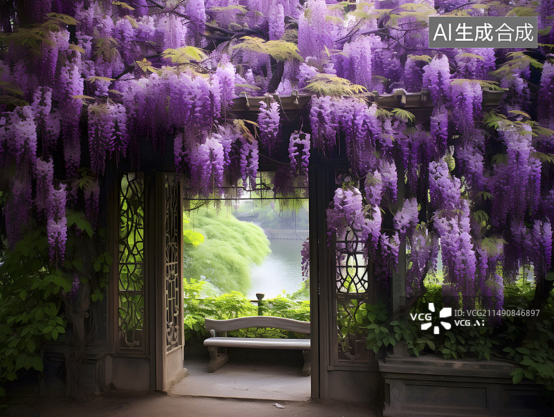 【AI数字艺术】紫藤花园图片素材