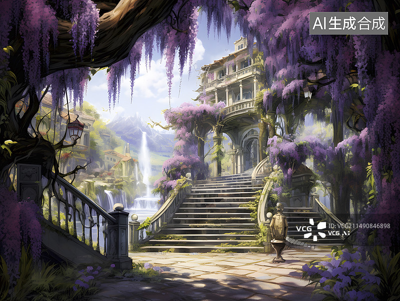 【AI数字艺术】紫藤花园图片素材