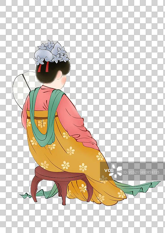 唐朝仕女坐姿元素图片素材