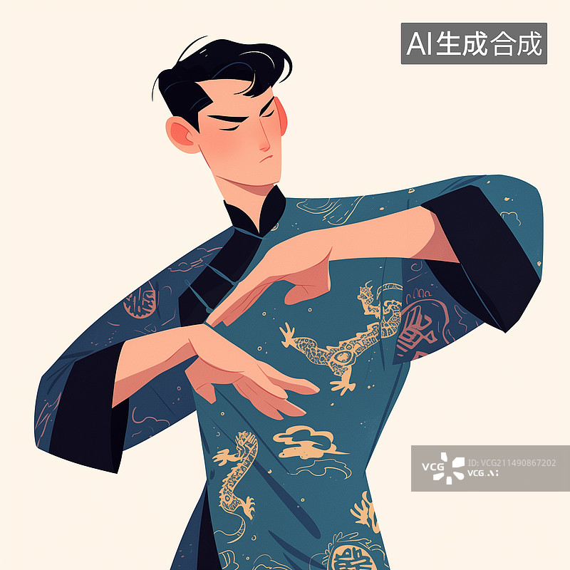 【AI数字艺术】插图，插画，模板，海报，元素，中国功夫，漫画，卡通，平面设计，扁平风，武术，体育，健身，中国传统，图片素材