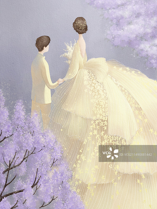 水彩风手绘插画-四月的新娘图片素材