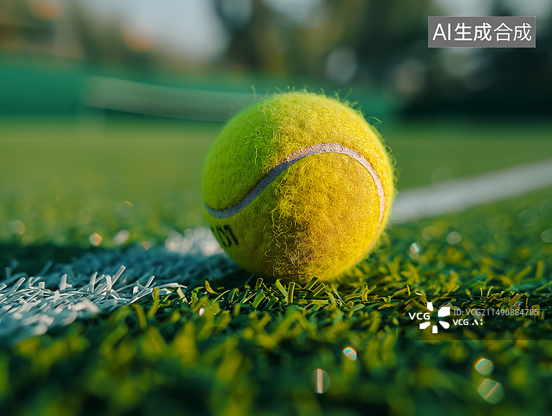 【AI数字艺术】网球比赛草地上一颗网球特写图片素材