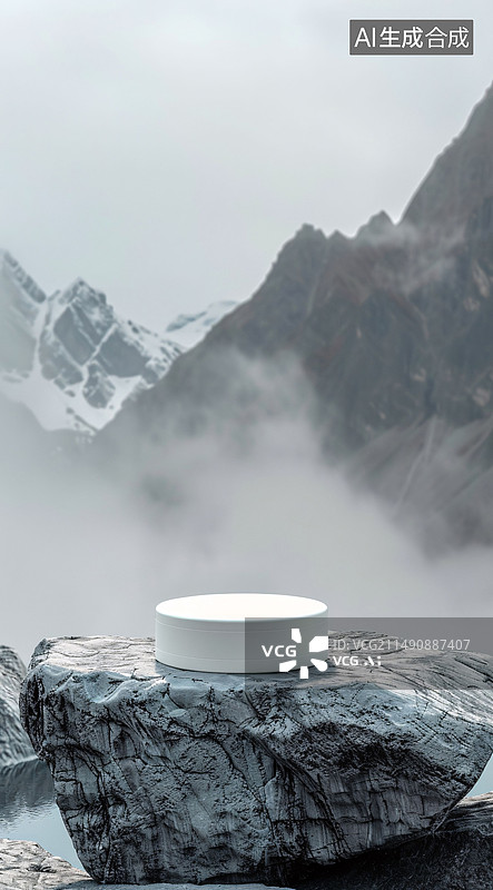 【AI数字艺术】3D电商展示台背景，三维场景山峰极简主义创意背景素材图片素材