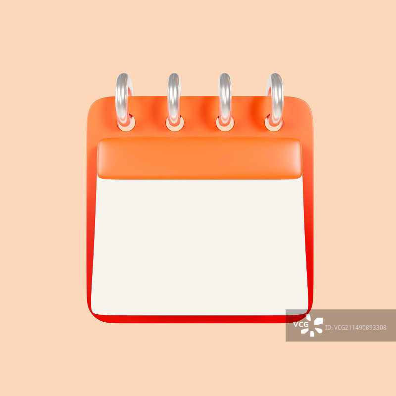 3D渲染的立体渐变色红色空白日历元素插画图片素材