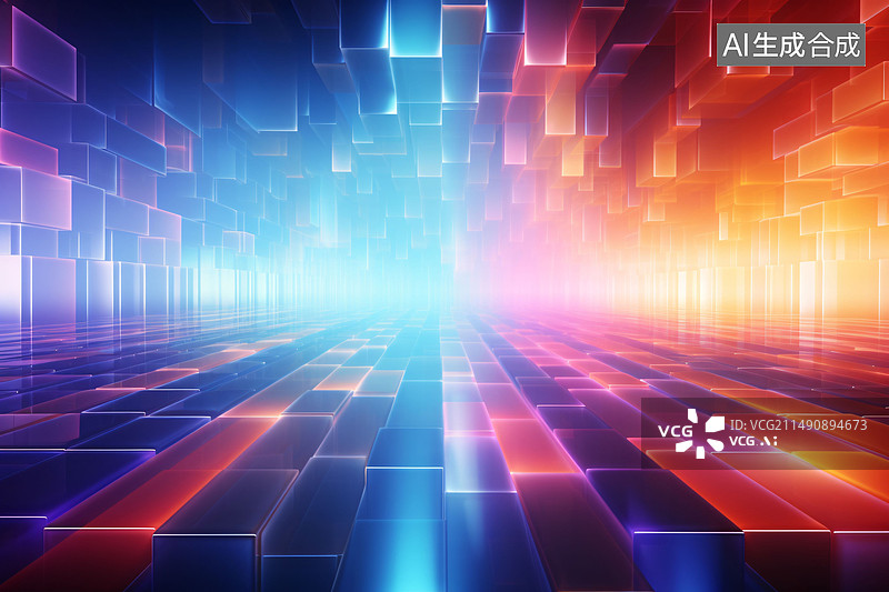 【AI数字艺术】蓝色科技抽象光子背景图，年会KV主视觉商业背景图片素材