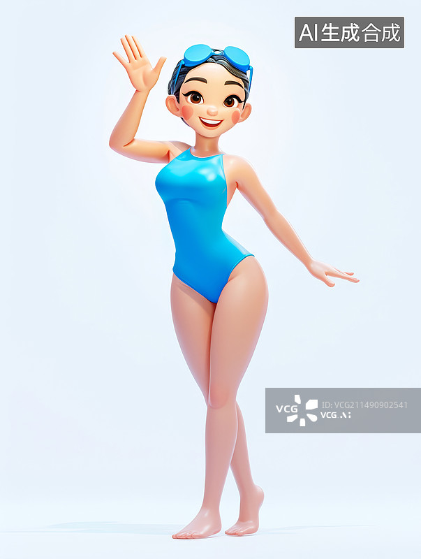 【AI数字艺术】游泳运动员3D插画白色背景奥运会图片素材