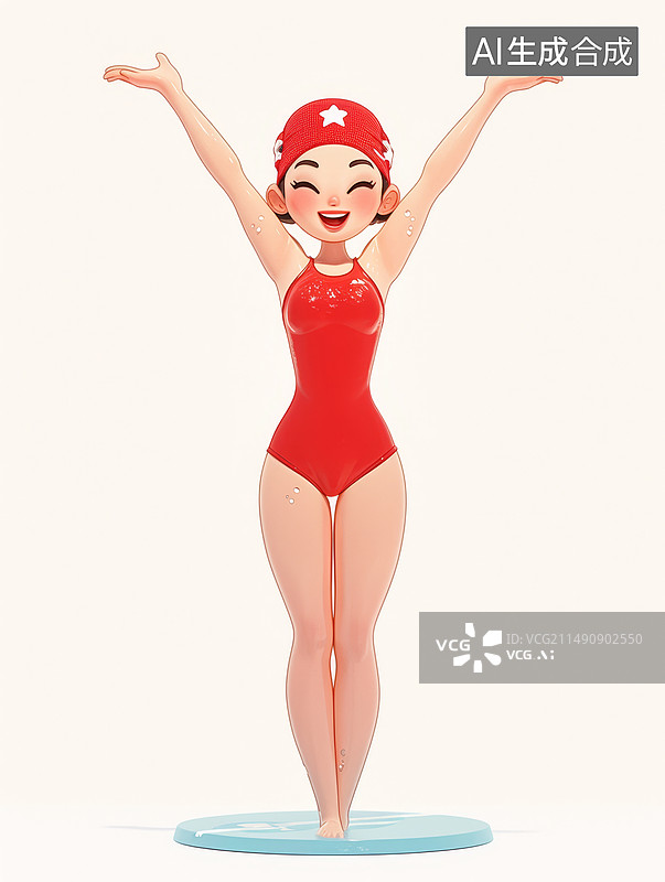 【AI数字艺术】游泳运动员3D插画白色背景奥运会图片素材
