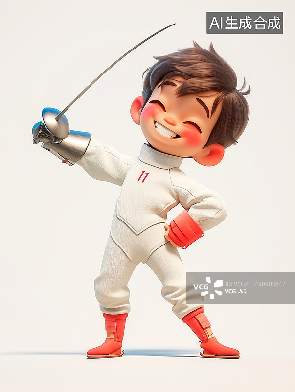 【AI数字艺术】击剑运动员3D插画白色背景图片素材