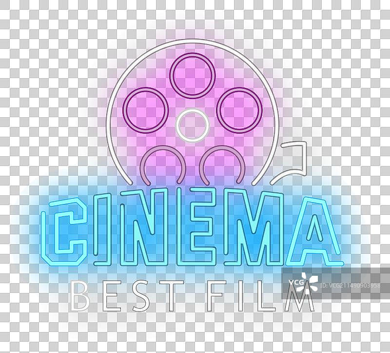 霓虹灯招牌：最佳电影院（砖墙背景）图片素材