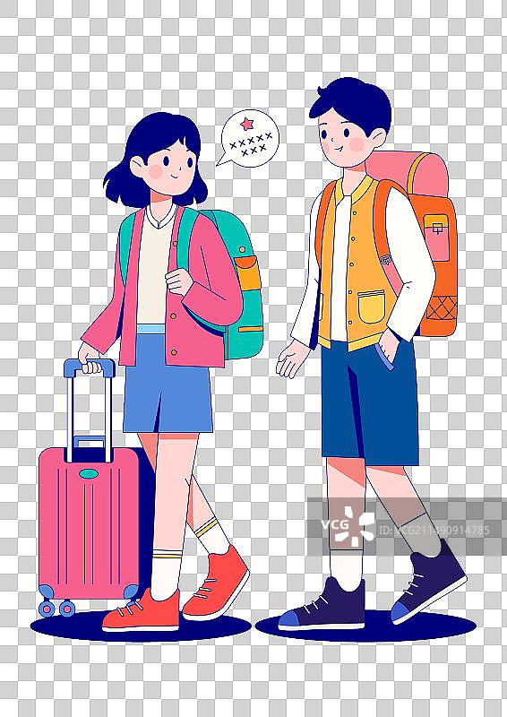 两个人去旅游描边矢量插画图片素材