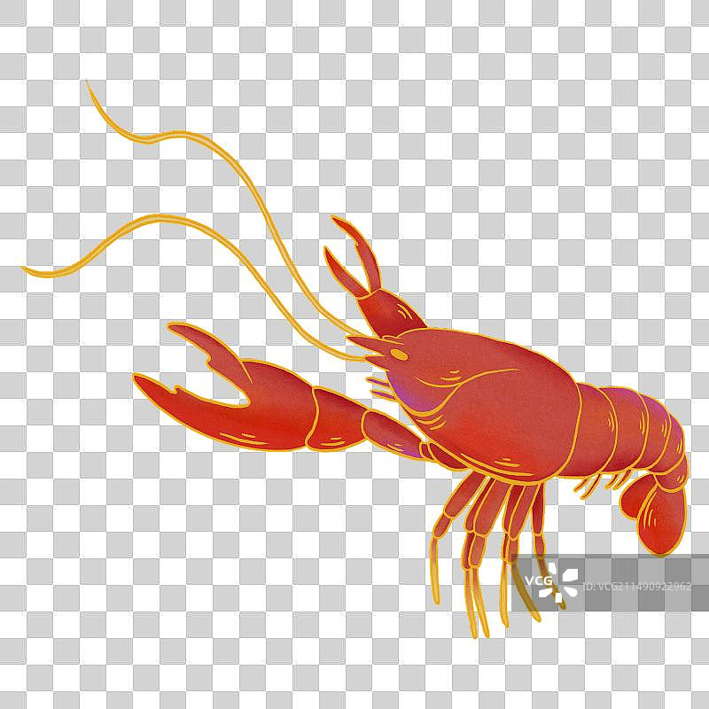 中国风描边线性插画小龙虾图片素材