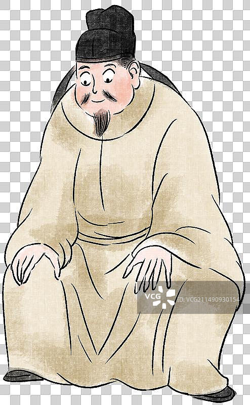 水墨风中国风新中式古风古典传统文化历史古人古装古代古时候坐姿休闲休息看盯着动作卡通元素人物插画图片素材