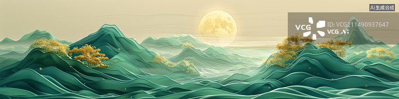 【AI数字艺术】中式山水画图片素材