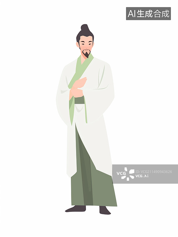 【AI数字艺术】插图，插画，海报，模板，元素,中国传统服饰，汉服，男子，男人，美男子，扁平风，国潮风，抽象，极简，人图片素材