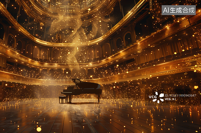 【AI数字艺术】广角音乐厅钢琴图片素材
