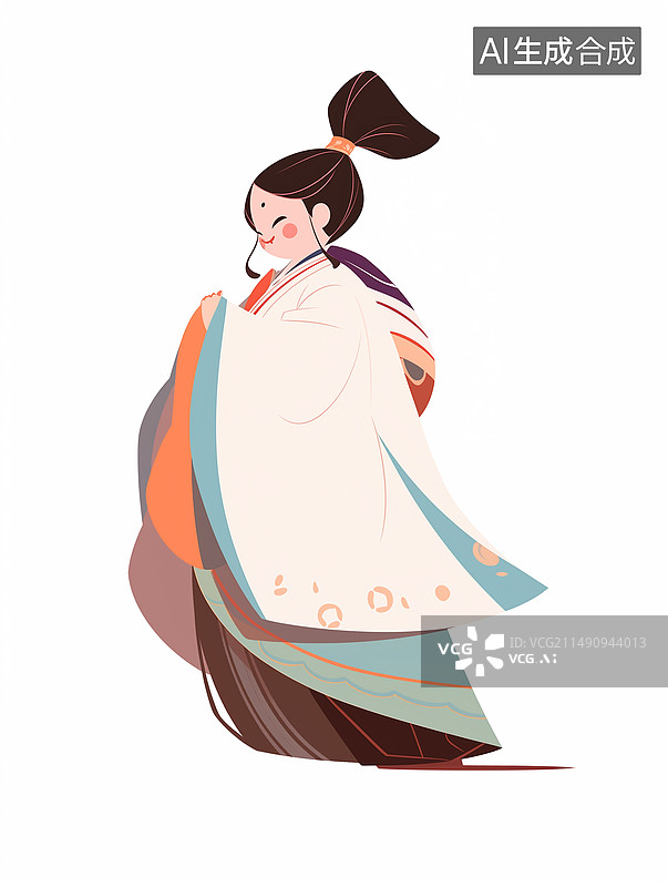 【AI数字艺术】插图，插画，海报，模板，元素，中国传统服饰，汉服，可爱，小孩，孩子，扁平风，国潮风，卡通，漫画，抽象图片素材