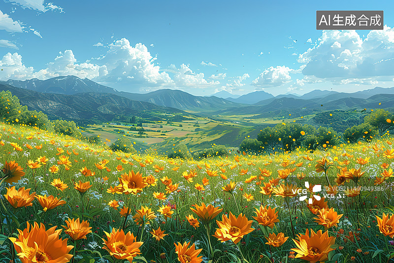 【AI数字艺术】黄花植物在野外的特写镜头图片素材