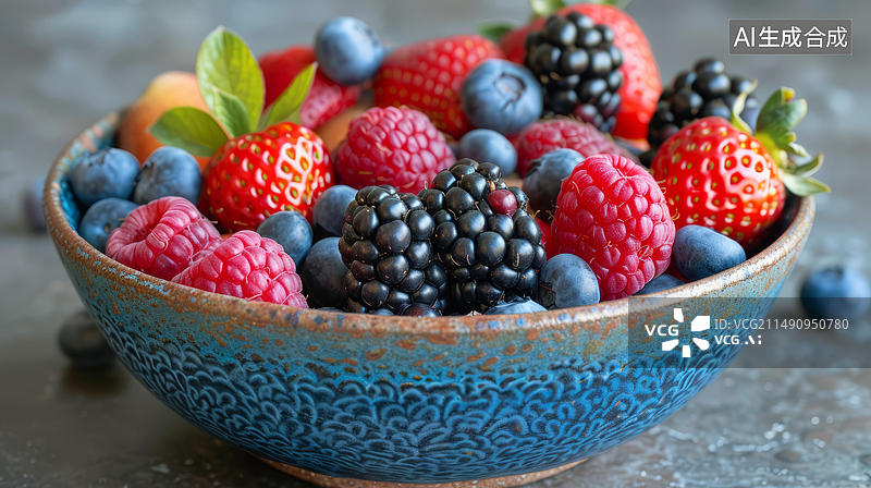 【AI数字艺术】一碗新鲜的成熟浆果图片素材