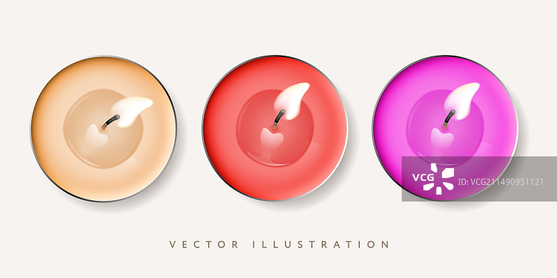 不同颜色燃烧的茶蜡烛光图片素材