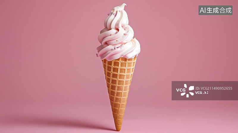 【AI数字艺术】粉红色背景下的冰淇淋特写镜头图片素材