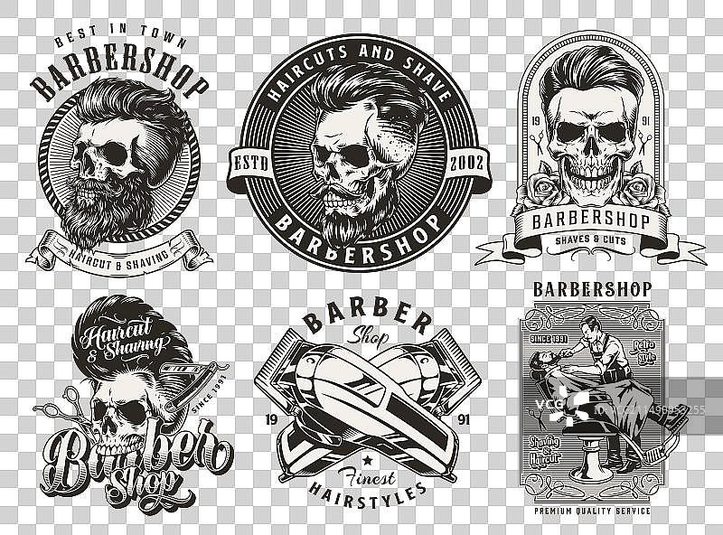 理发店单色贴纸套装图片素材