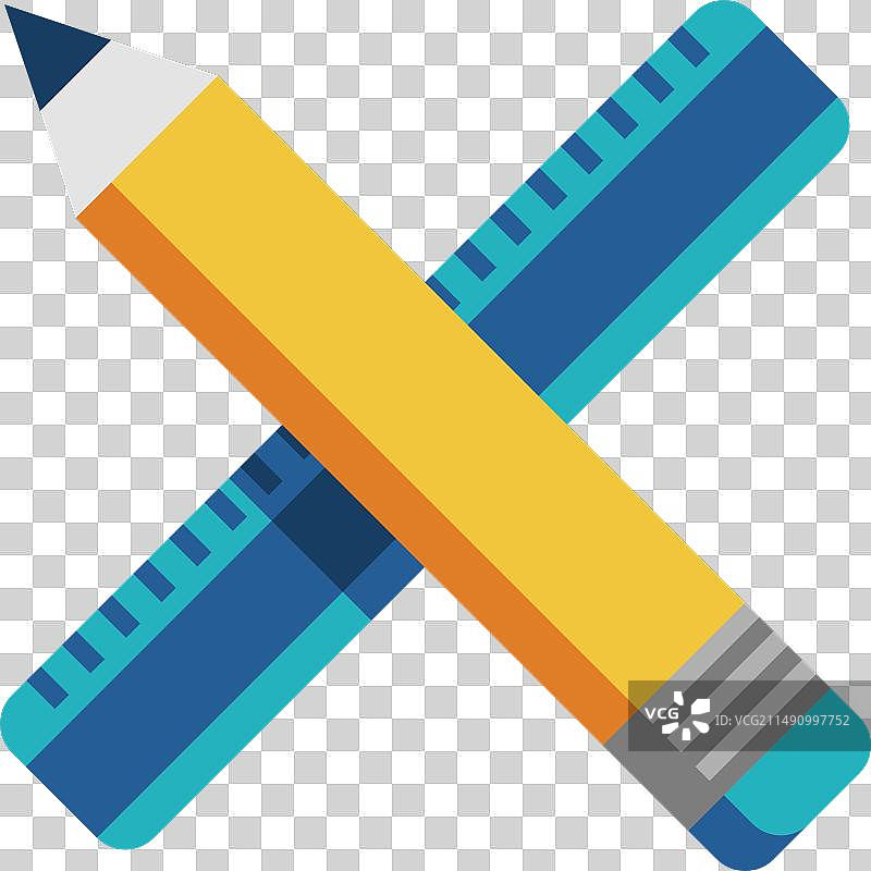 铅笔和尺子扁平图标彩色学习用品图片素材