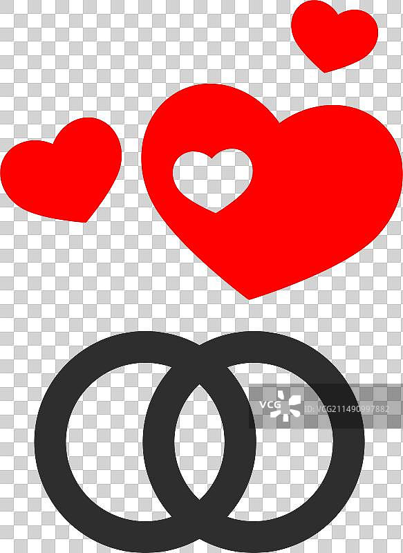 带红色爱心的结婚戒指情侣图标图片素材