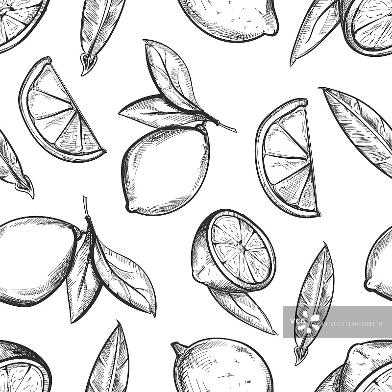 手绘柠檬柑橘无缝图案图片素材