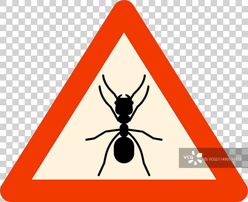 红色三角形昆虫中的无害虫标志蚂蚁图片素材