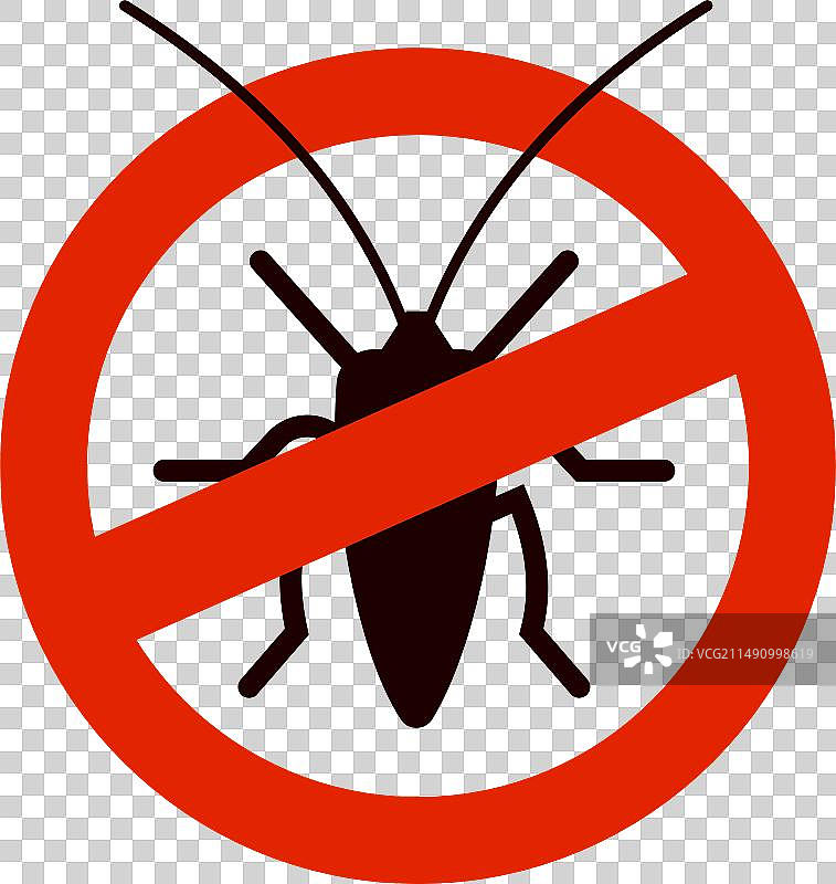 红色圆圈内的蟑螂杀虫剂标志图片素材