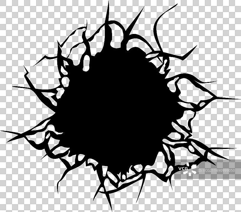 带逼真裂纹的弹孔黑色轮廓图片素材