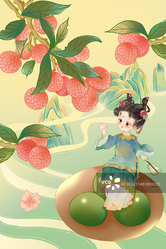 国风插画青团荔枝美人图片素材