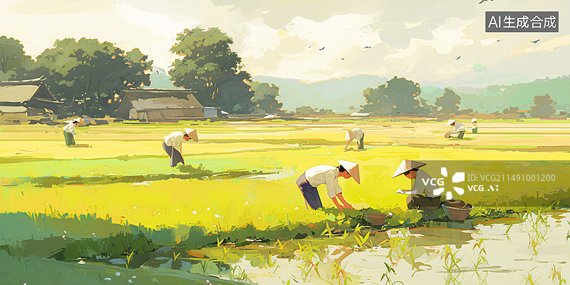 【AI数字艺术】中国风田园油画图片素材