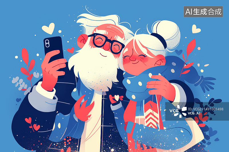 【AI数字艺术】一对老年夫妻在自拍图片素材