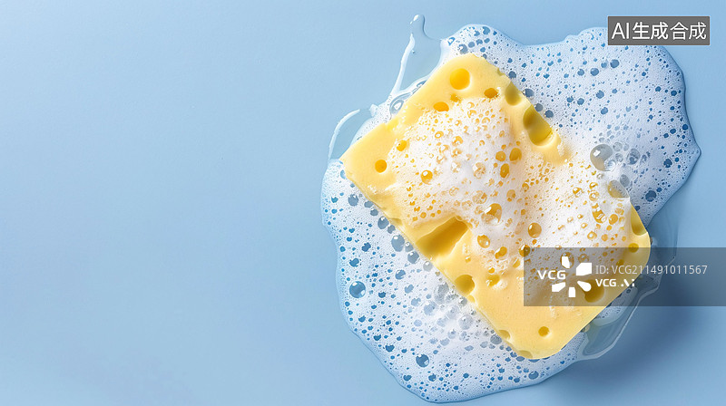 【AI数字艺术】世界卫生日背景，肥皂泡泡和清洁海绵泡沫概念插图图片素材