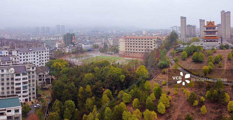 横峰县 兴安公园 艺术中心 端章大道 红枫公园 航拍图片素材