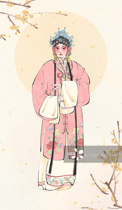 手绘国风传统戏曲人物花旦插画图片素材