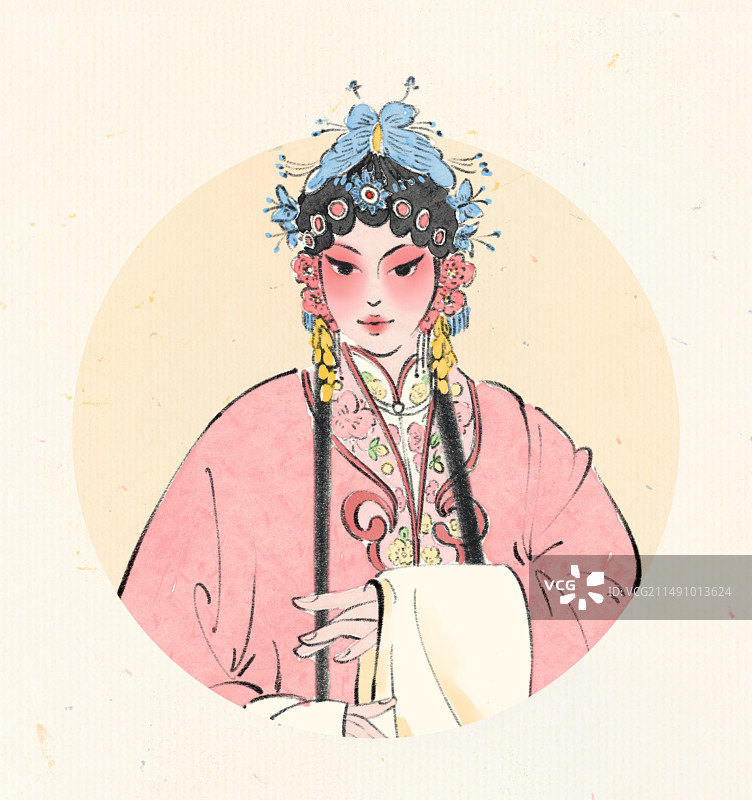 手绘国风传统戏曲人物花旦插画图片素材