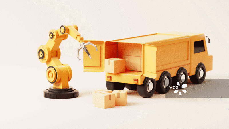 机械臂与货物物流动画3D渲染图片素材