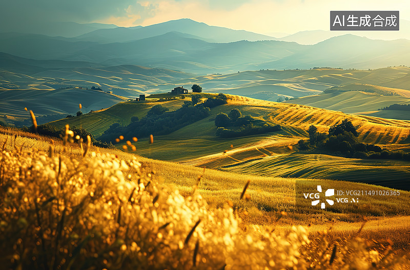 【AI数字艺术】秋季日落羊群风光图片素材