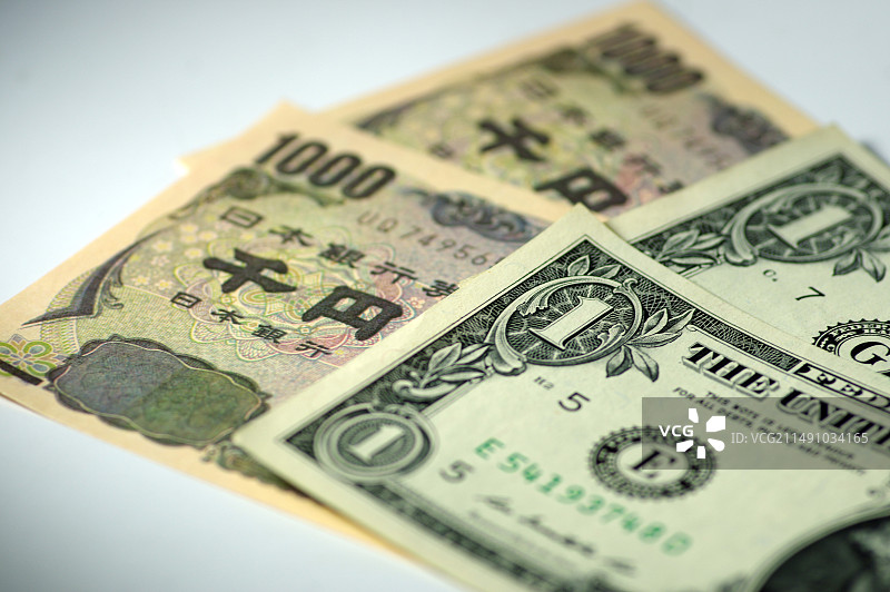 日元与美元 纸币图片素材