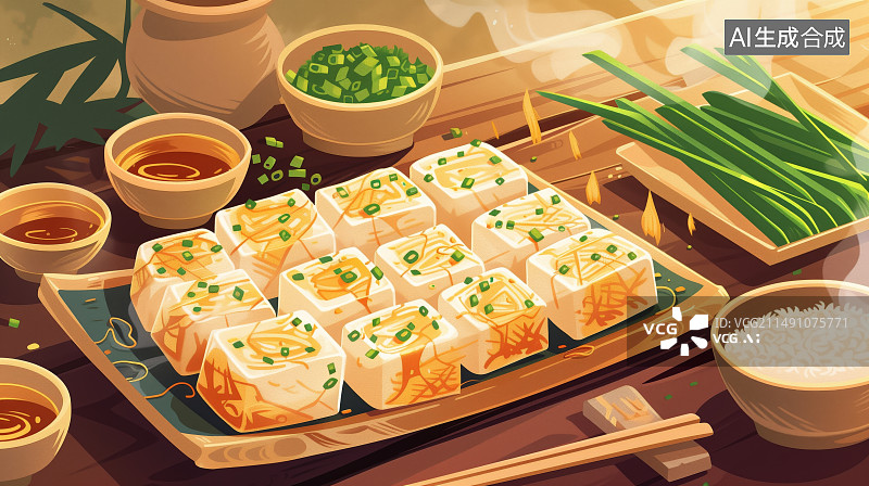 【AI数字艺术】中国豆腐美食插画图片素材
