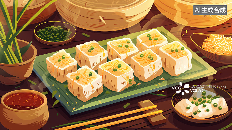 【AI数字艺术】中国豆腐美食插画图片素材