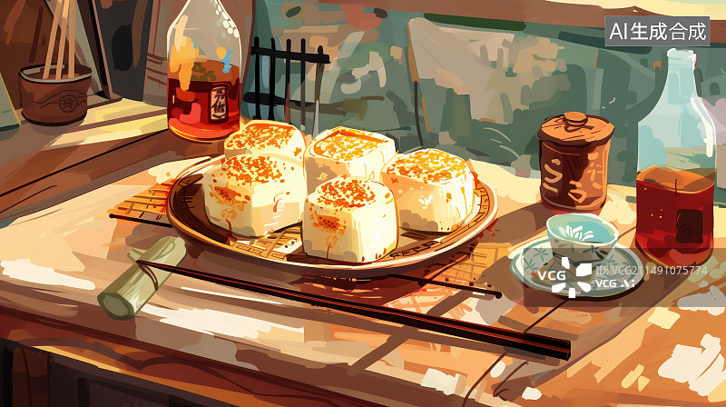 【AI数字艺术】中国豆腐美食插画图片素材