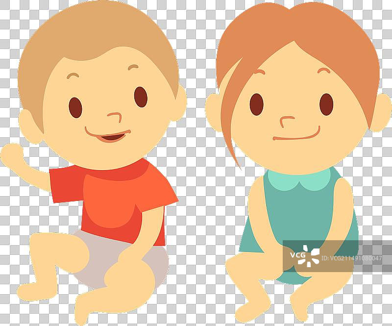 快乐的幼儿卡通男孩和女孩坐着图片素材